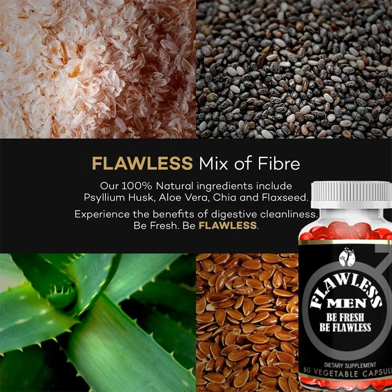 Men's Fiber Supplement: Supports Intestinal Health, Containing Psyllium Husks, Flax, and Chia Seeds, and 60 Vegetarian Capsules