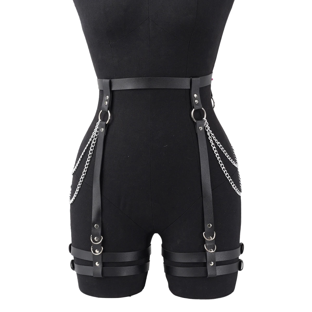 Women Fashion belt Chain Tassel Punk Leather Harness Waist Belt  Leg Harness Clothing Leg Straps Gothic Clothing Accessories