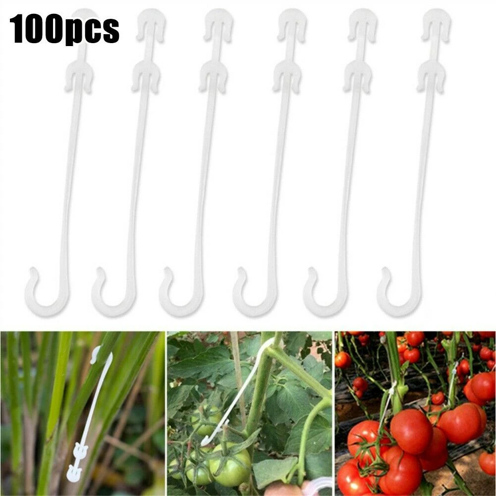 Gancho para la oreja en forma de J para jardín, Clips de sujeción para plantas y verduras, con hebilla fija para fruta, cereza y tomate, 100 piezas