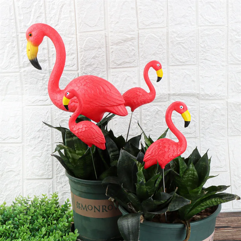 1pcs Flamingo Garden Stake Lawn Yard Ornament Flamingo Garden Statue Red Flamingo Garden Yard Decor For Sidewalks Tropical Party