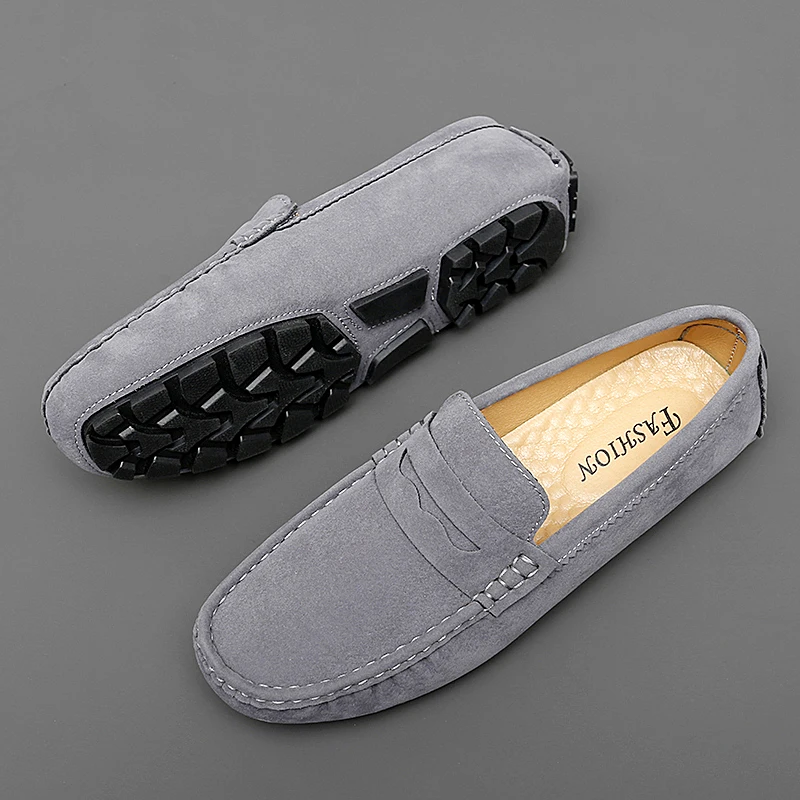 New Men Shoes 2023 Spring Summer Fashion Boat Shoes Men Footwear High Quality Leather Sanded  Bean Half Tow Set of Foot Loafers