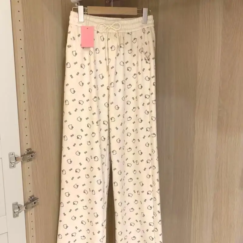 

Широкие брюки Sanrio с принтом Hello Kitty, милые прямые брюки, свободные, с высокой талией, универсальные, модные, креативные, хит продаж
