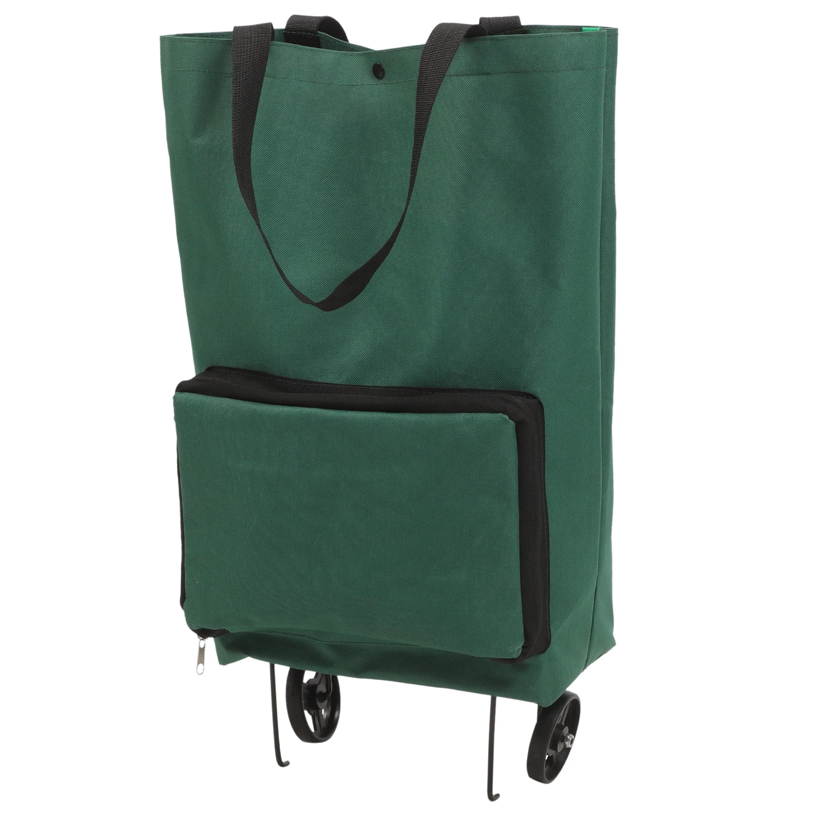 

Foldable Trolley Bag Wheels for Shopping Storage Portable Collapsible Grocery Pouch Grass Green Style Large Capacity