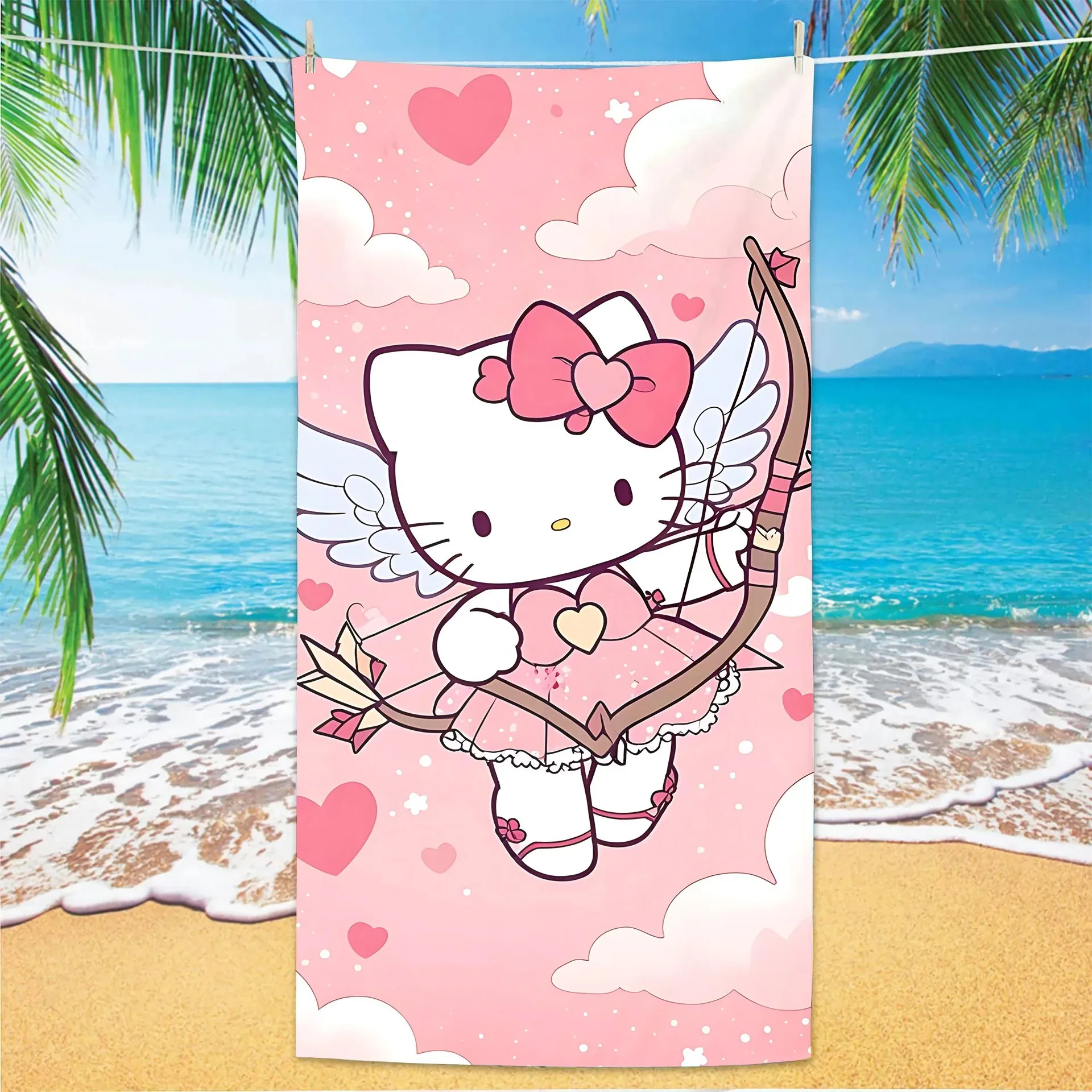 

MINISO Hello Kitty Cat Large Bath Beach Towel Set Quick Drying Spa Sauna Turban Hair Drying Women Girls Kids Home Gift Towel