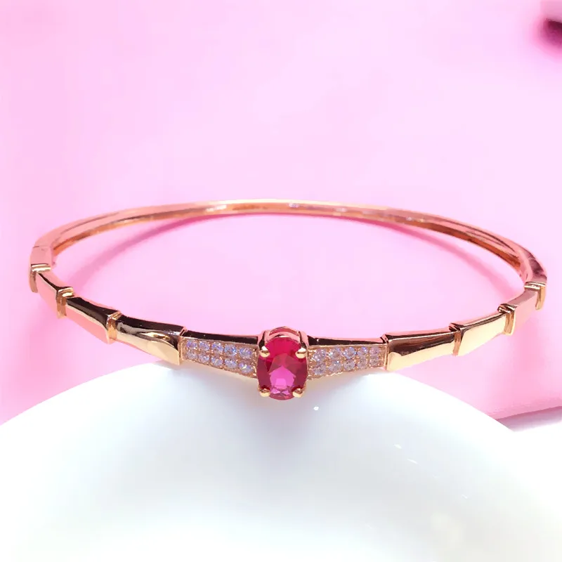 585 fioletowy pozłacane 14K rose inkrustowane złotem kryształ ruby bransoletka dla kobiet urok światła luksusowe wesele biżuteria