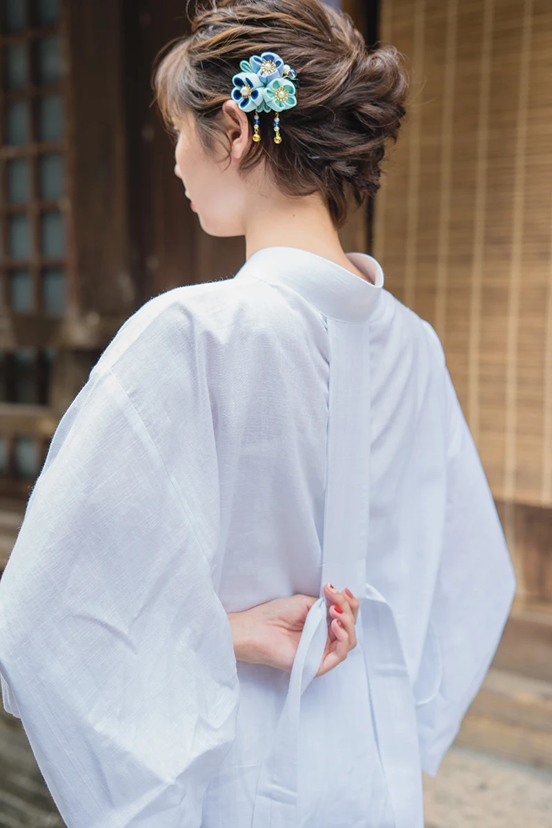 Women's White Color Cotton Kimono Sleeping Robe Soft Comfortable Japan Traditional Yukata Inner Lining