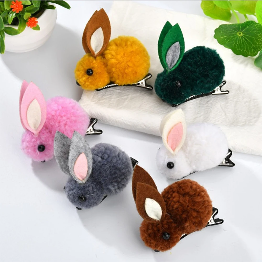 Lovely Hair Ball Rabbit Hair Clip for Children Girl Duckbill Clip Animal Hairpin Korea Simple Hair Accessories Headwear Barrette