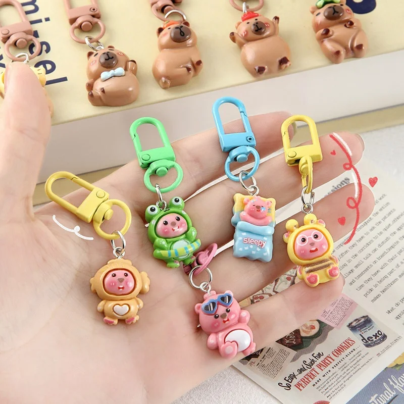 MINISO 1-10PCS New Creative Cute Cartoon Anime Beaver Resin Charm Keychain Couple Backpack Car Key Pendant Children\'s Party Gift