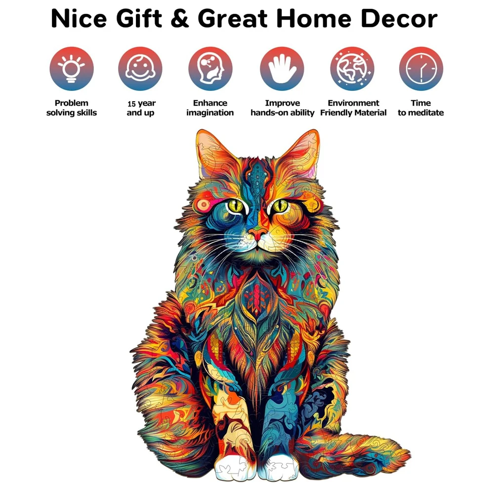 Color Changing Cat Wooden Puzzle Irregular Animal Shaped Wooden Puzzle High Difficulty Puzzle Toy Birthday Christmas