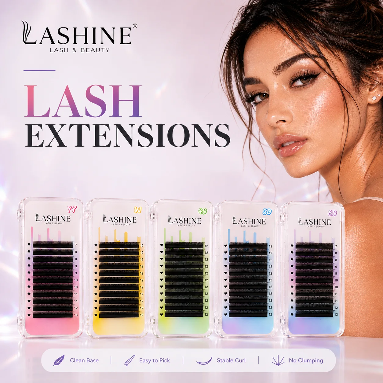 LASHINE cílios em forma de w yy 3d 4d 5d 6d volume pré-fabricado fãs falso vison cílios volume brasileiro c/d onda natural macio yy cílios