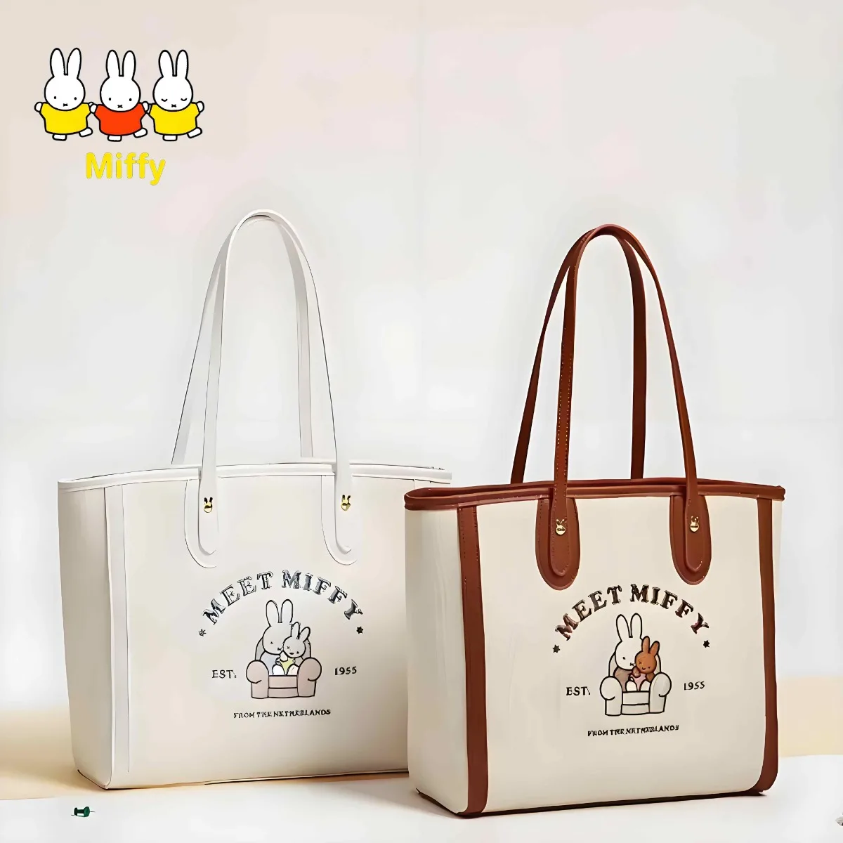 

Модная сумка-тоут Kawaii Miffy Cute Boris в стиле аниме, простая, вместительная, для поездок на работу, на плечо, для колледжа, для карт, подмышечная сумка