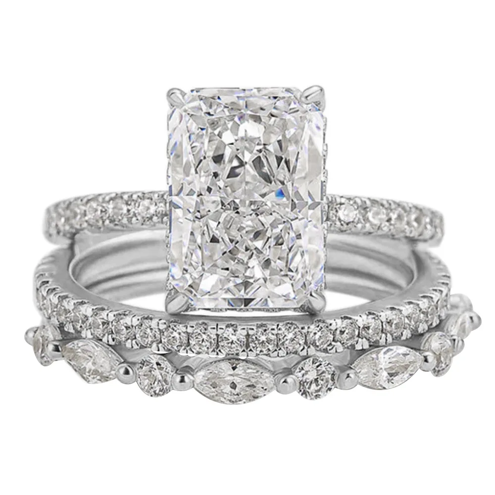 OEVAS 7x10mm 3.5CT Full Zircon Rings Set 100% S925 Sterling Silver for Women Wedding Engagement Ring Fine Jewelry Gift Wholesale view 5