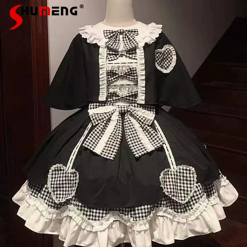 Halloween Dark Doll Party Doll Feeling Cute Sweet Lolita Detachable Sleeves Dress Three-piece Sets Japanese Kawaii Outfits Women