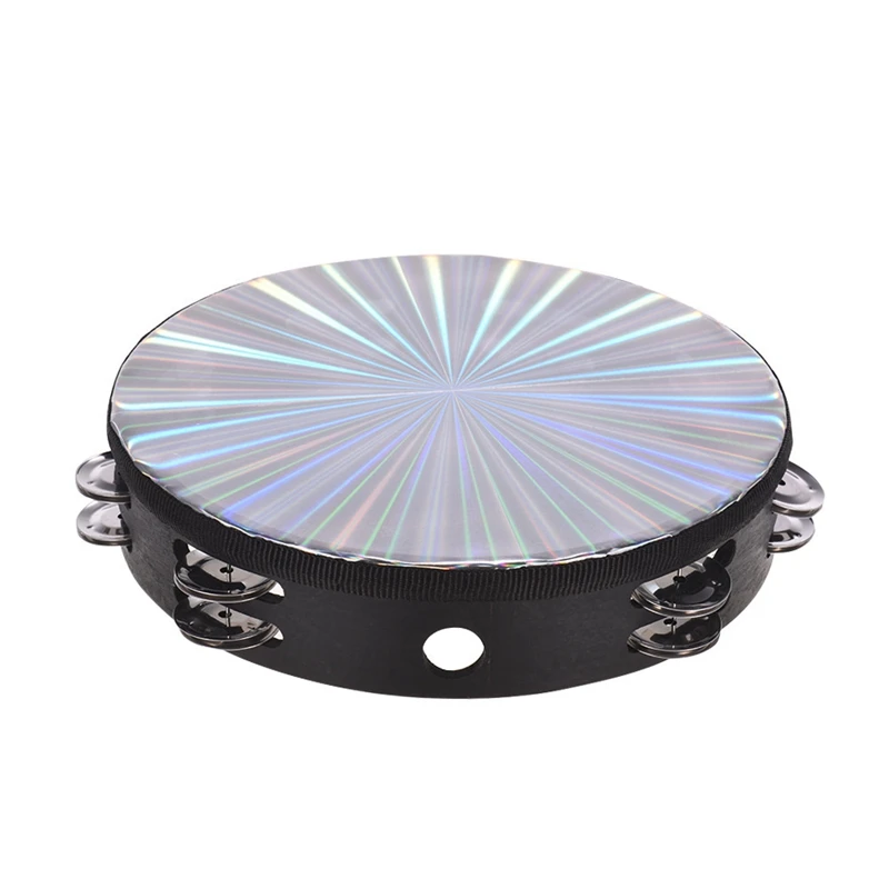 NALFI-Tambourine Handheld Drums 8-Inch Double Jingle Sound Reflective Tambourine Musical Instrument Children KTV Party