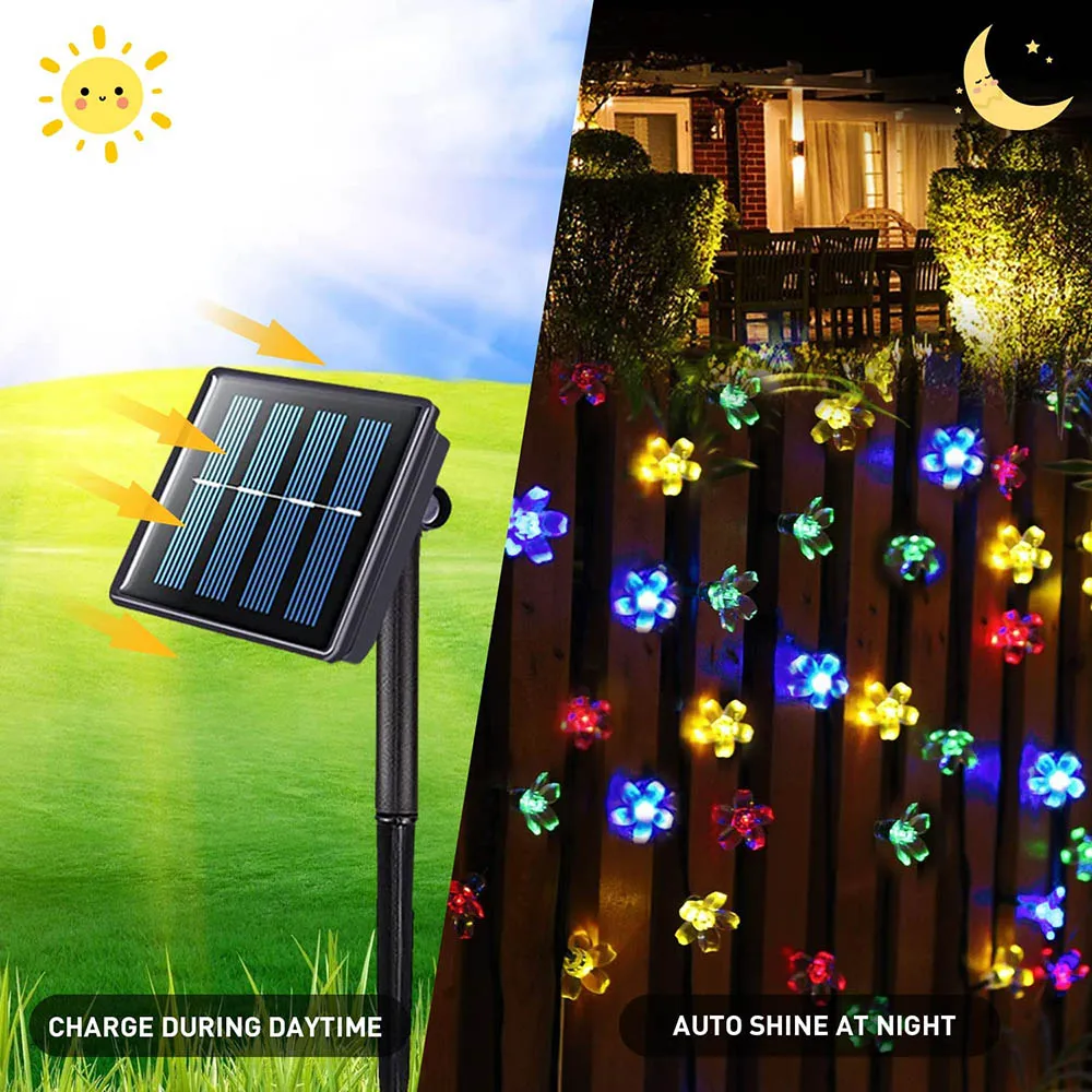 Solar Flower Strings Lights Solar Fairy Lights Cherry Blossoms String Lights for Outdoor Lawn Wedding Patio Party Decorations