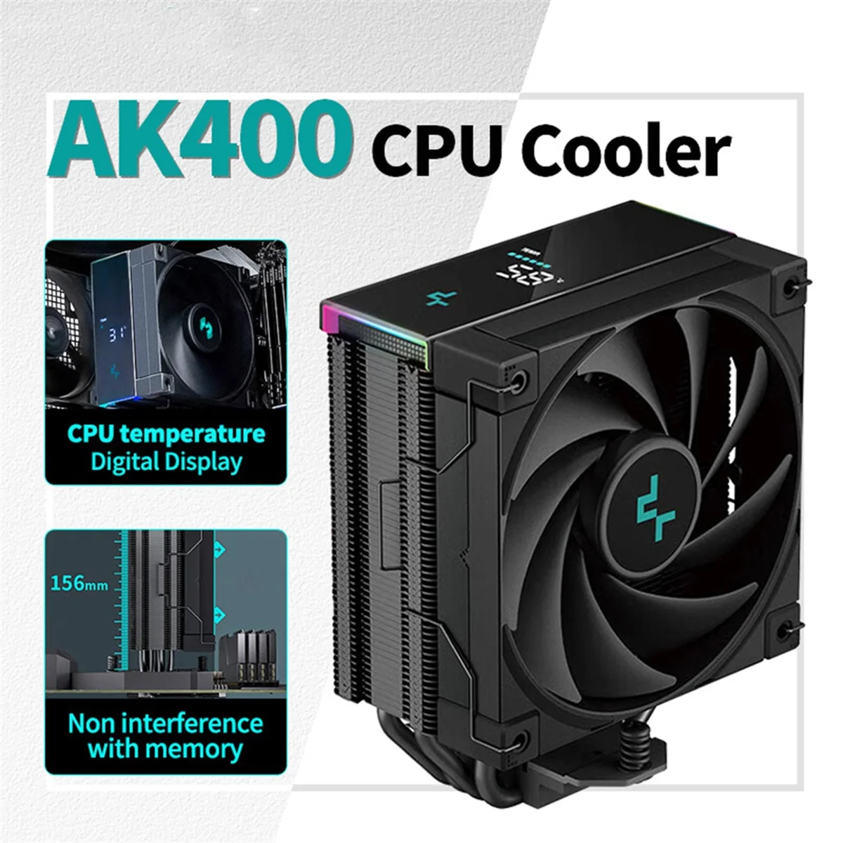 DEEPCOOL AK400 CPU Processor Cooling Fan Radiator Digital Display for LGA1700/1200 115X Black