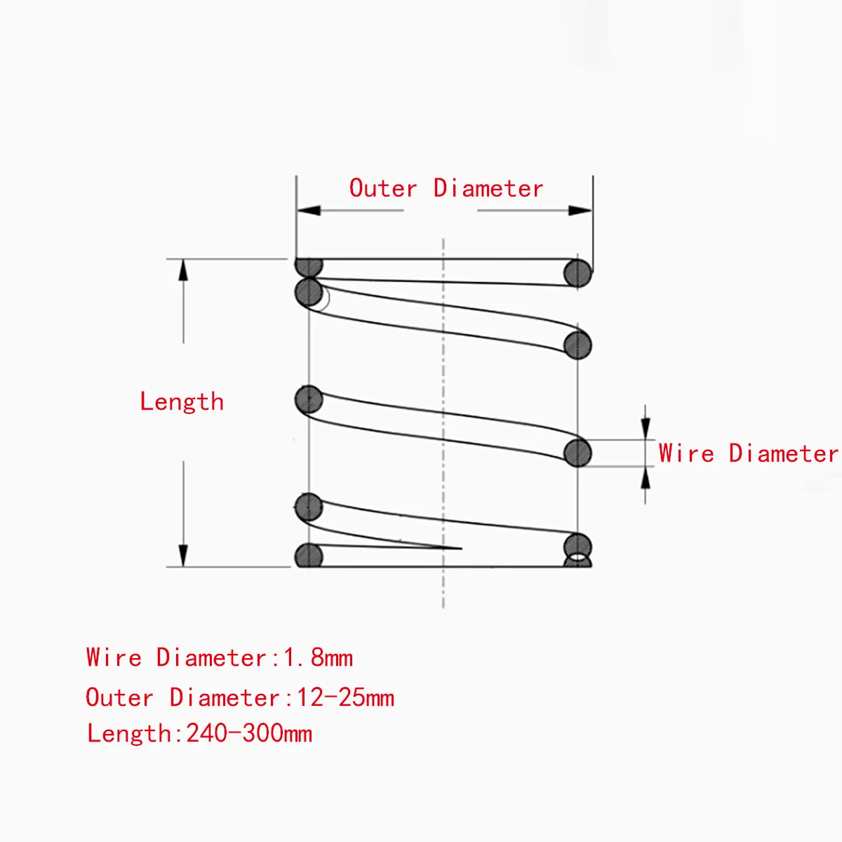 2pcs Y-shaped Pressure Springs Long Compression Springs Wire Diameter 1.8 OD 12-25mm Length 240-300mm