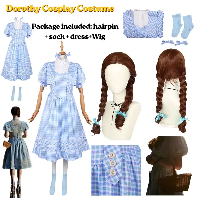 

Dorothy Cosplay Costume Halloween Carnival Party Fancy Blue Dress Wig roleplay Suit