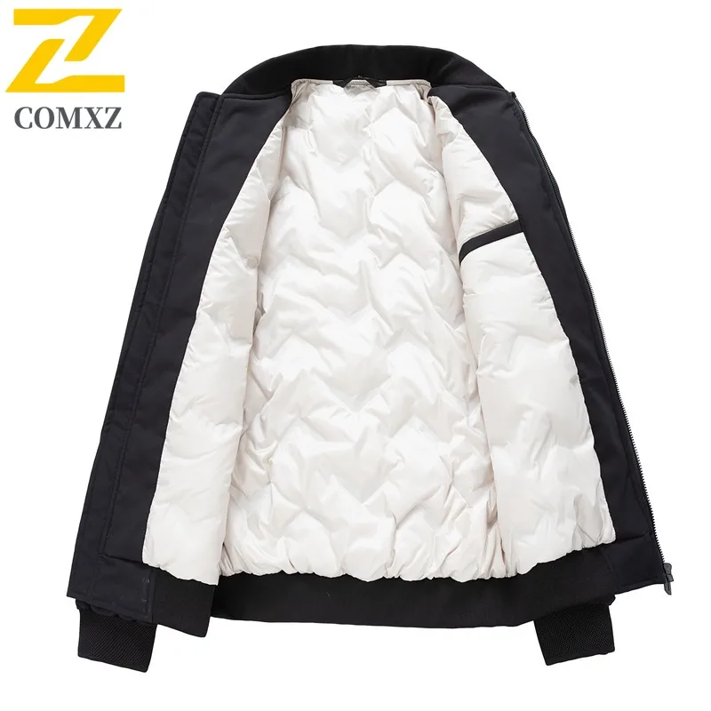 COMXZ Men Down Jacket Winter New Trend Casual Baseball Collar Cold Proof Thermal American style waterproof  Gray Duck Down Coat