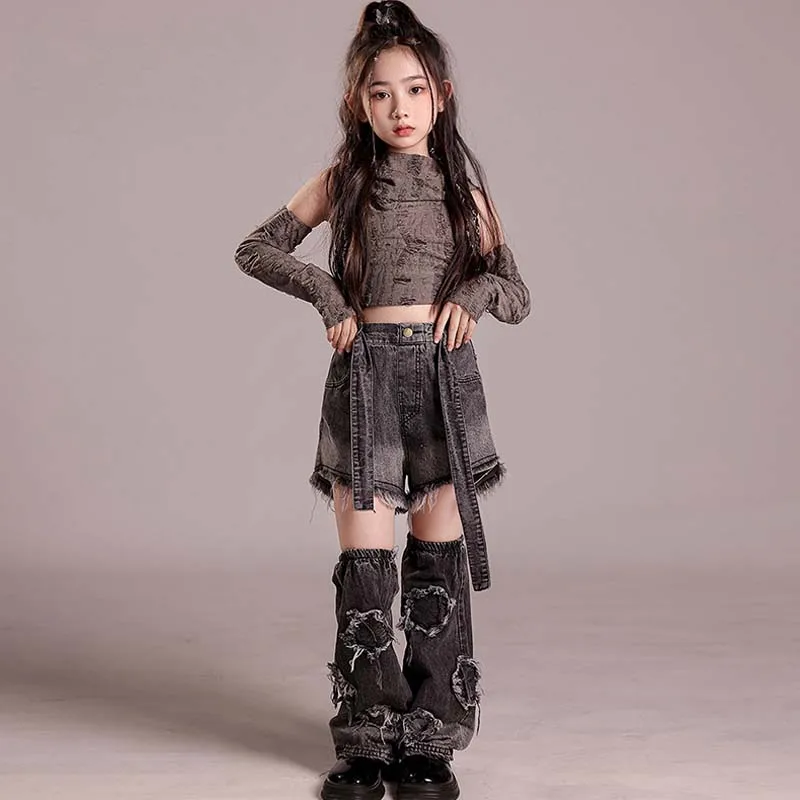 Girls Jazz Dance Costume Hip Hop Performance Wear Kpop Stage Outfit Sleeve Hoodie Shorts Fashion Show Runways Costume New DL1032