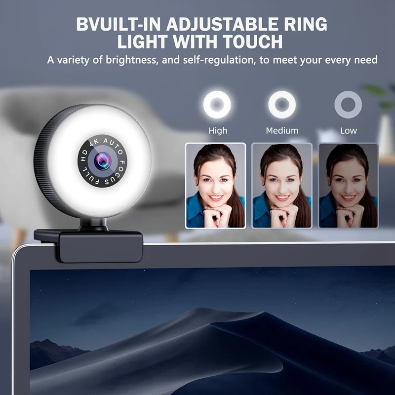4K HD Autofokus Webcam Einstellbare Licht Computer Kamera + Mikrofon Für Laptop Desktop Video Anrufe