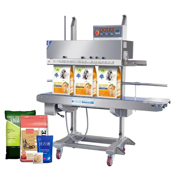 Automatic Continuous Vertical Band Sealer Food Packaging Pouch Bag Heat Sealing Machine With Head Adjustable For Foods Bags