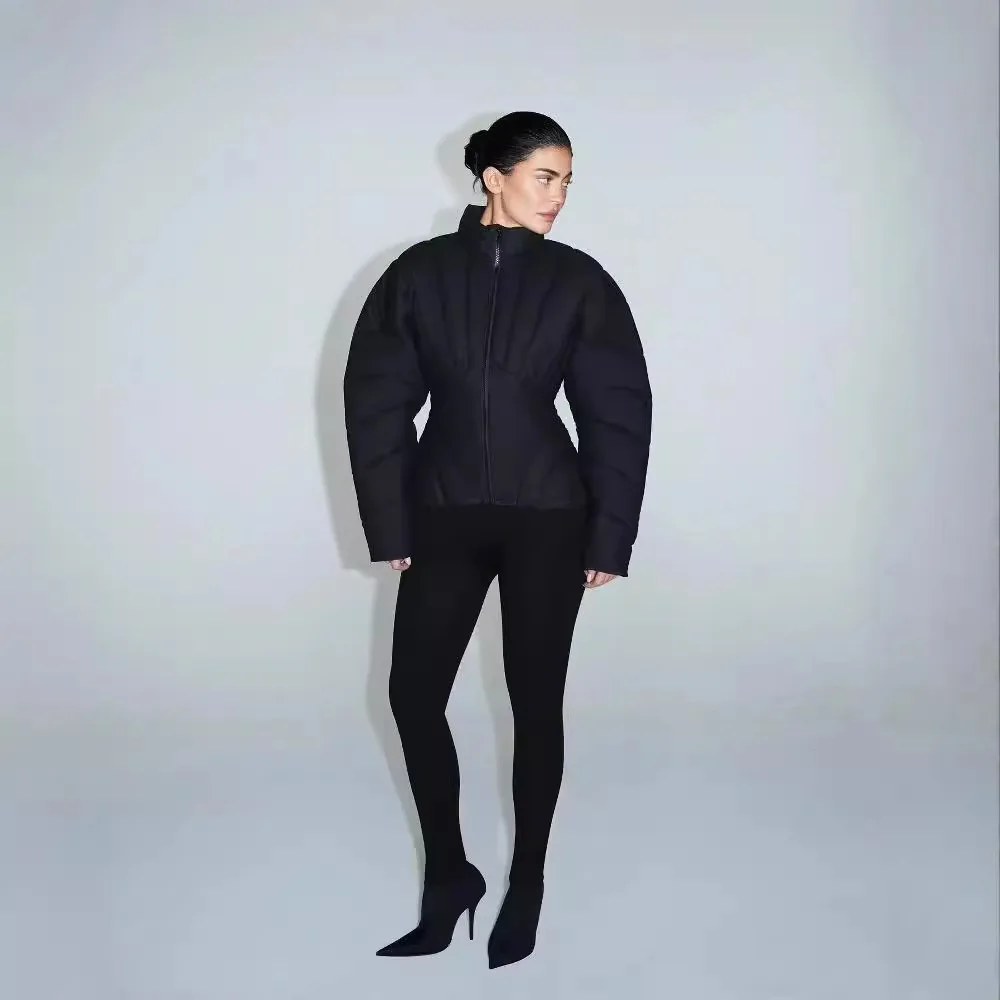 

KHY kylie same waisted short zipper cotton jacket jacket Slim stand-up collar cotton woman