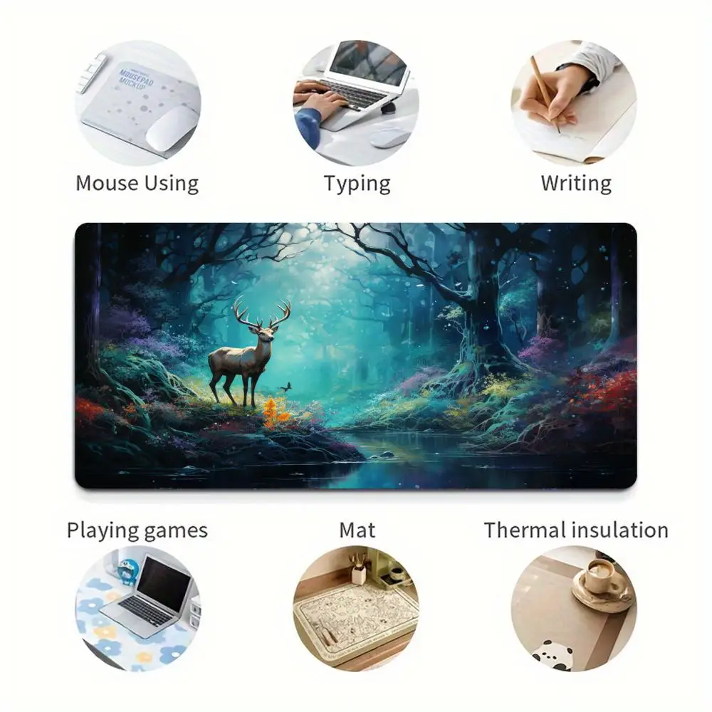 Large Forest Dream Deer Mousepad Deskpad XXL Desk mat Gaming Accessorys Office Natural Rubber Lock Edge Professional non-slip