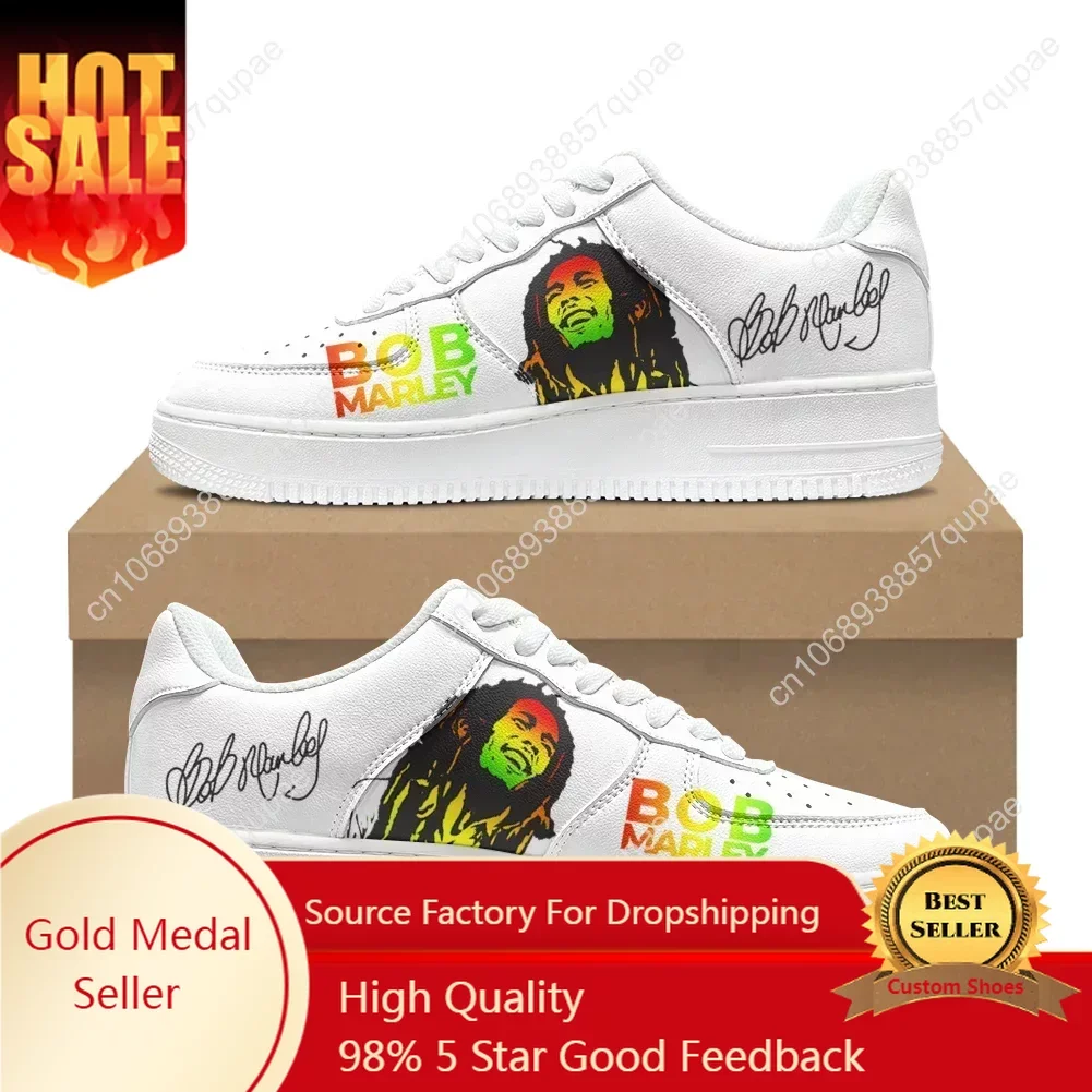 Bob Marley Reggae Rasta Music Singer Shoes AF Basketball Mens Womens Running Sports Flats Force Sneakers Lace Up Custom Shoe