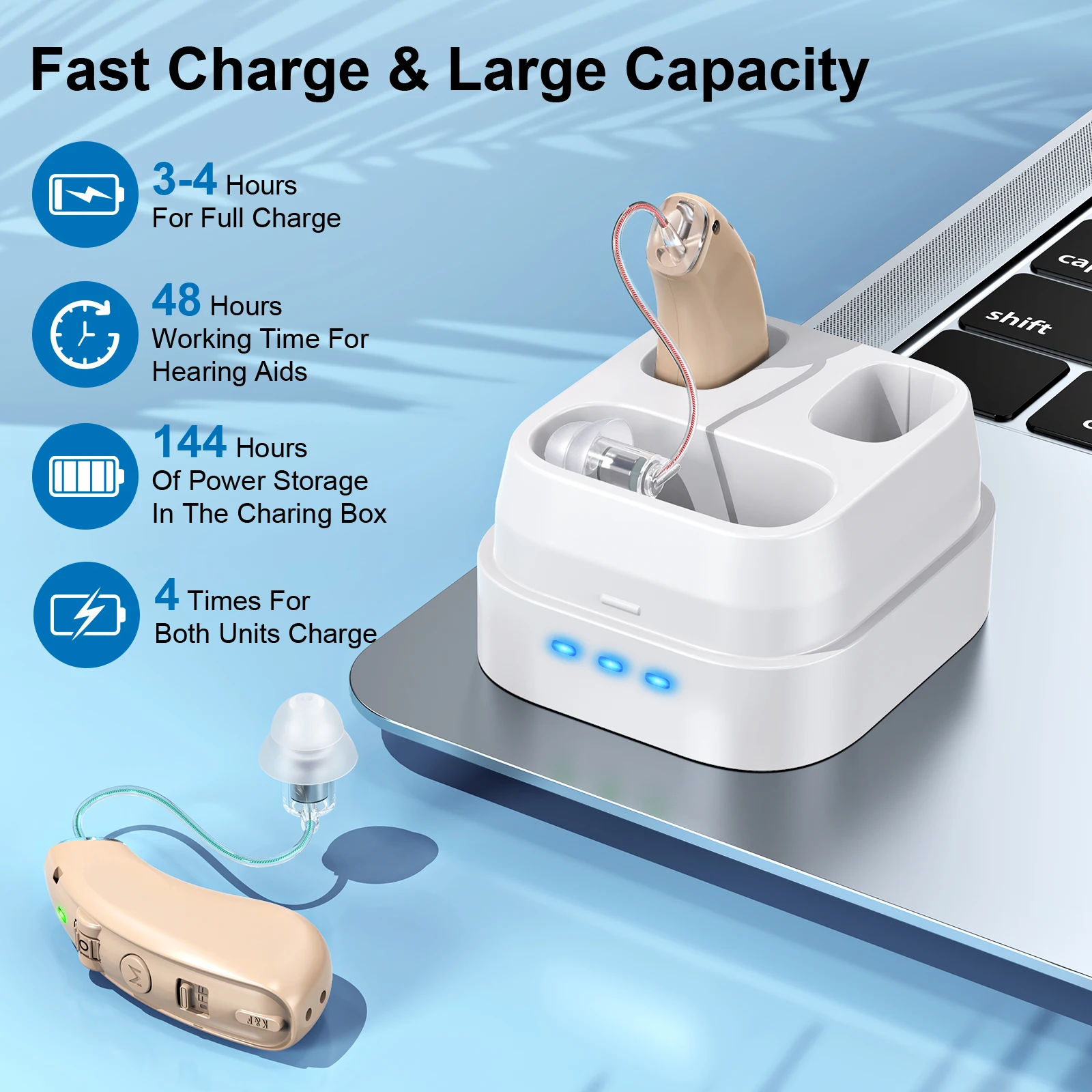 充電式耳かけ型補聴器-耳かけ型増幅器-高齢者向けノイズリダクション-難聴ケア-補聴器の充電