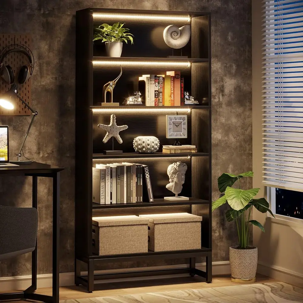 Tall Bookcase Black Bookshel, 70.8” Large Bookcases Organiz…