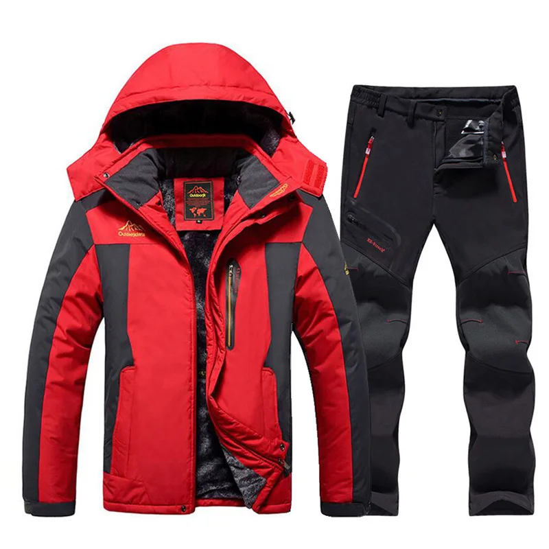Winter Men's Thicken Warm Ski Suit Waterproof Windproof Snow Fleece Jacket Pants Outdoor Snowboard Wear Set Ski Brands Overalls