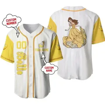 Princess Tiana Baseball Jersey Adult Kids Personalized Short Sleeve Button Jersey Disney Baseball Jersey Casual Sports Shirt Men