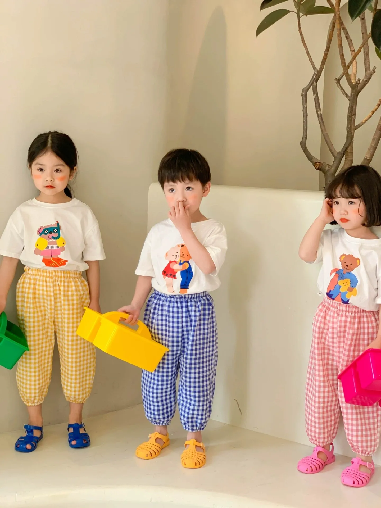 Summer Baby Clothes Short Sleeve Tops Trousers Casual Two Piece Set Toddler Costume Children Cartoon T-shirt Plaid Pants Outfits