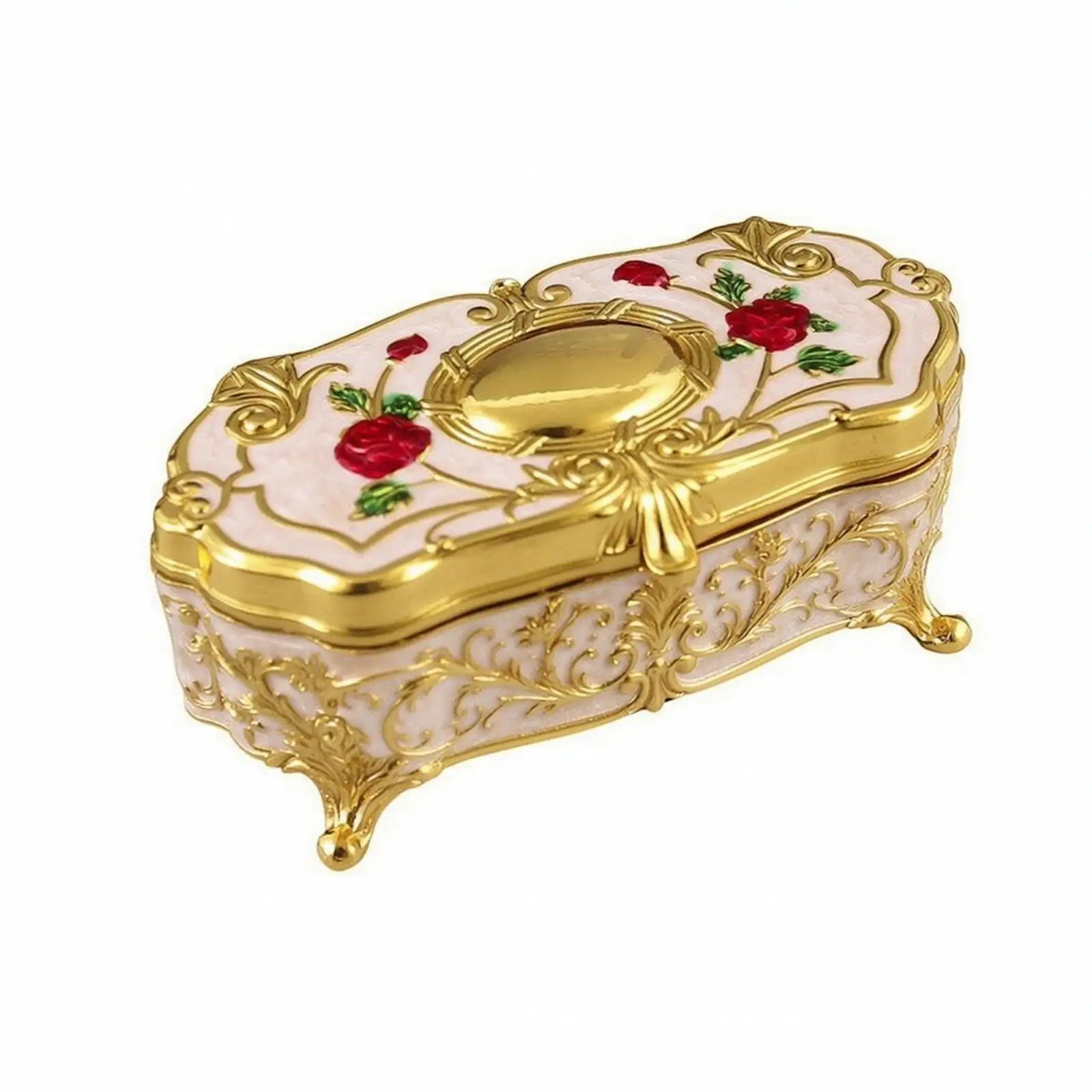 Sturdy Zinc Alloy Jewelry Storage Box Hinged Lid Decorative Feet Organizer for Rings Earrings Necklaces Compact Vanity Case