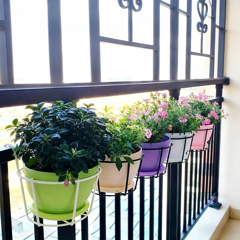 Round Metal Hanging Flower Pot4Personalized Balcony Guardrail Special Indoor and Outdoor Green Plant Decorative Flower Pot Simpl
