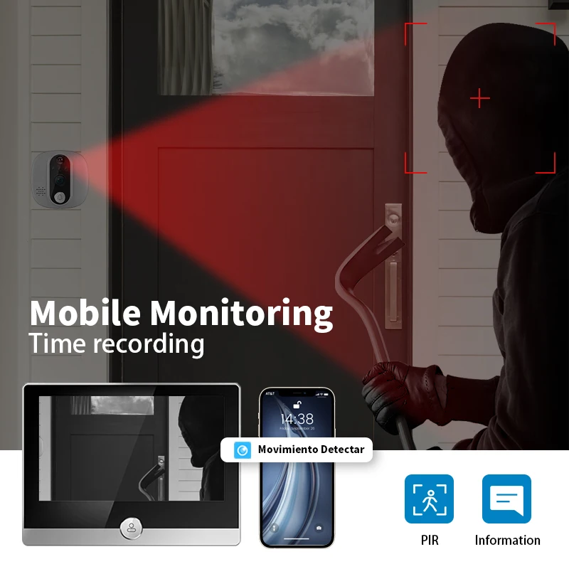 Sonnette vidéo Tuya, caméra de judas, PIR Cat Eye, 1080 ", WiFi, 4.3 P, visionneuse de porte numérique pour la protection de la sécurité de la maison