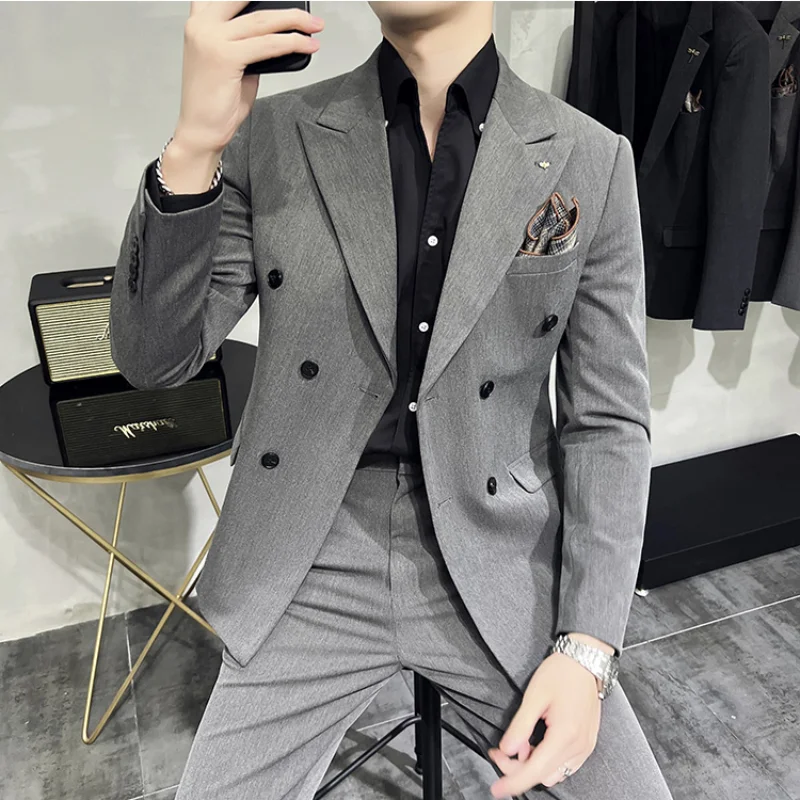 Men\'s Classic Double-breasted Suit Suit (suit+pants) 7XL-S Men\'s Luxury Fashion Wedding Banquet Social Suit Business Suit 2 Sets