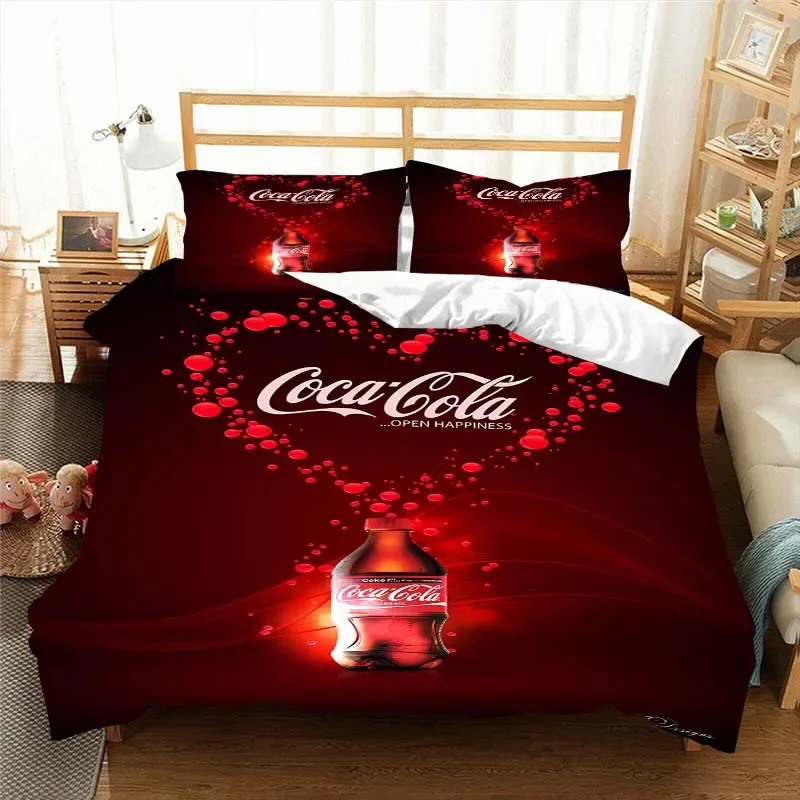 C-Coca C-Cola Pattern Quilt Cover Pillowcase Bedding Two or Three Piece Set Multi Size Comforter Set Duvet Cover Bedding Sets