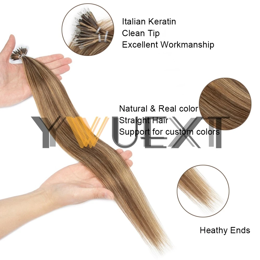 Invisible Nano Ring Human Hair Extension 12-20 inches Natural Straight Micro Rings Hair 30-50g without Nano Beads 8 Colors