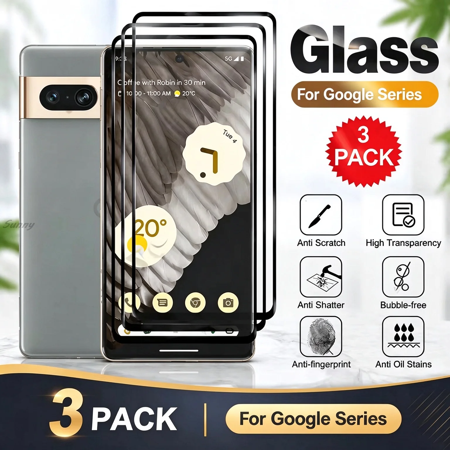 3PCS Full Cover Tempered Glass Screen Protector For Google Pixel 9A 6A 8A 7A 11 Pro XL 10 9 6 7 8 Pro Fingerprint Unlock HD Film