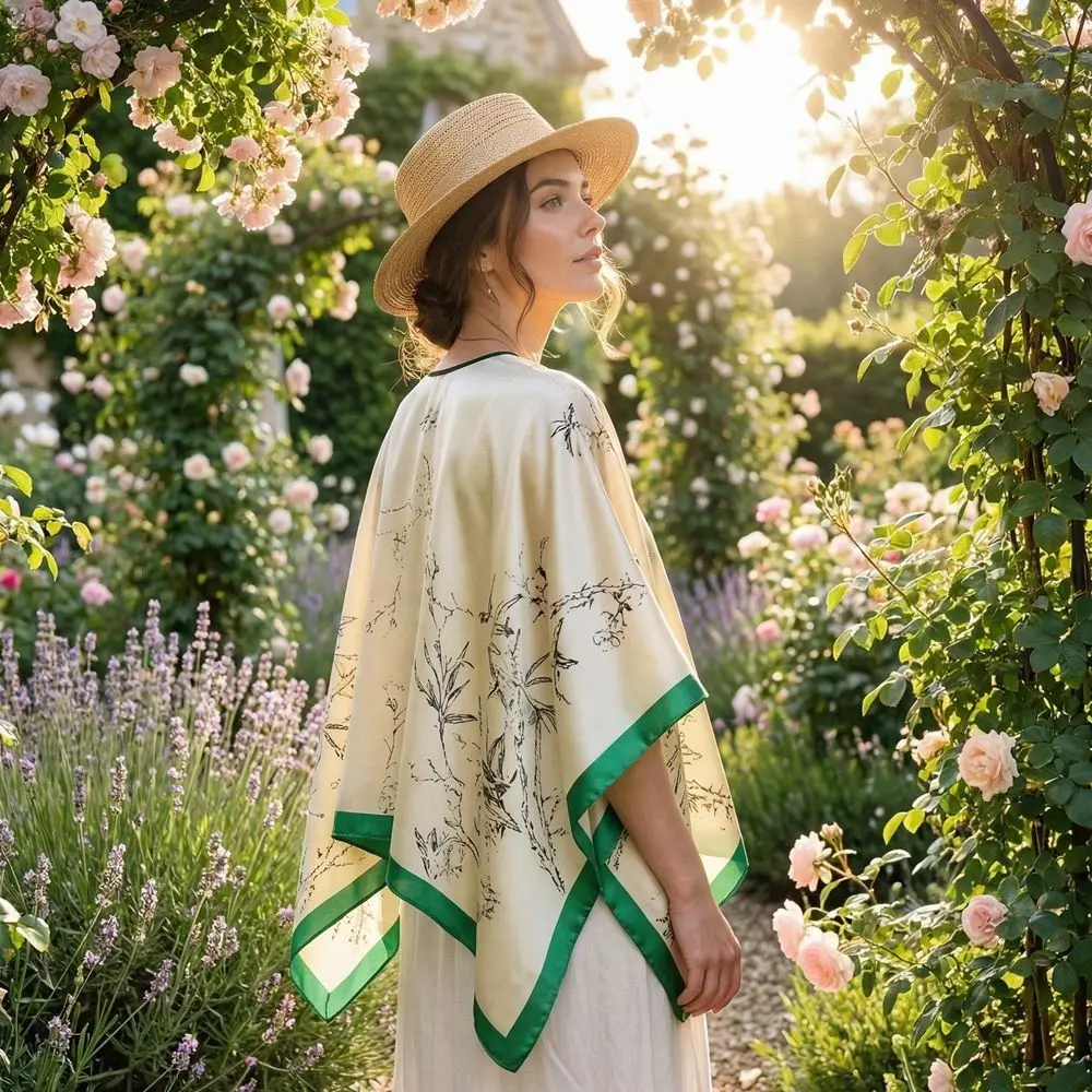 

Loose Fit Poncho Cloak Thin Scarf Printed Comfortable Simulated Silk Pullover Polyester Sun Protection Versatile Scarves Women