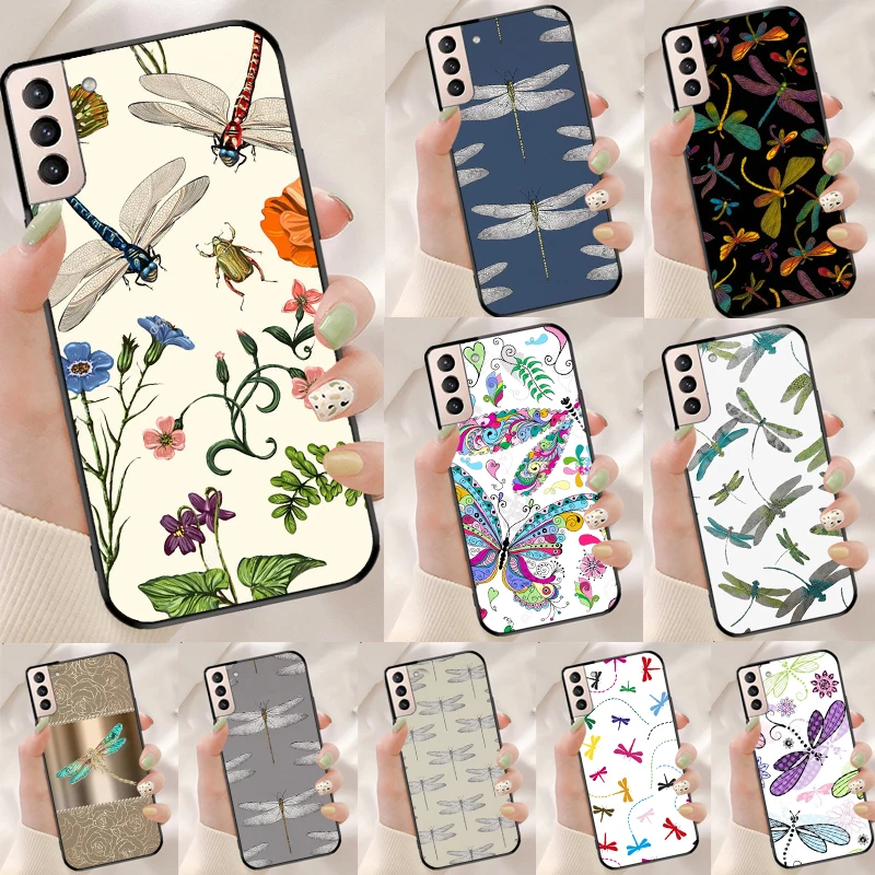Floral Colorful Dragonfly Funda Case For Samsung Galaxy S25 Ultra S9 S10 S20 FE S21 S22 S23 Plus S24 Ultra Phone Cover