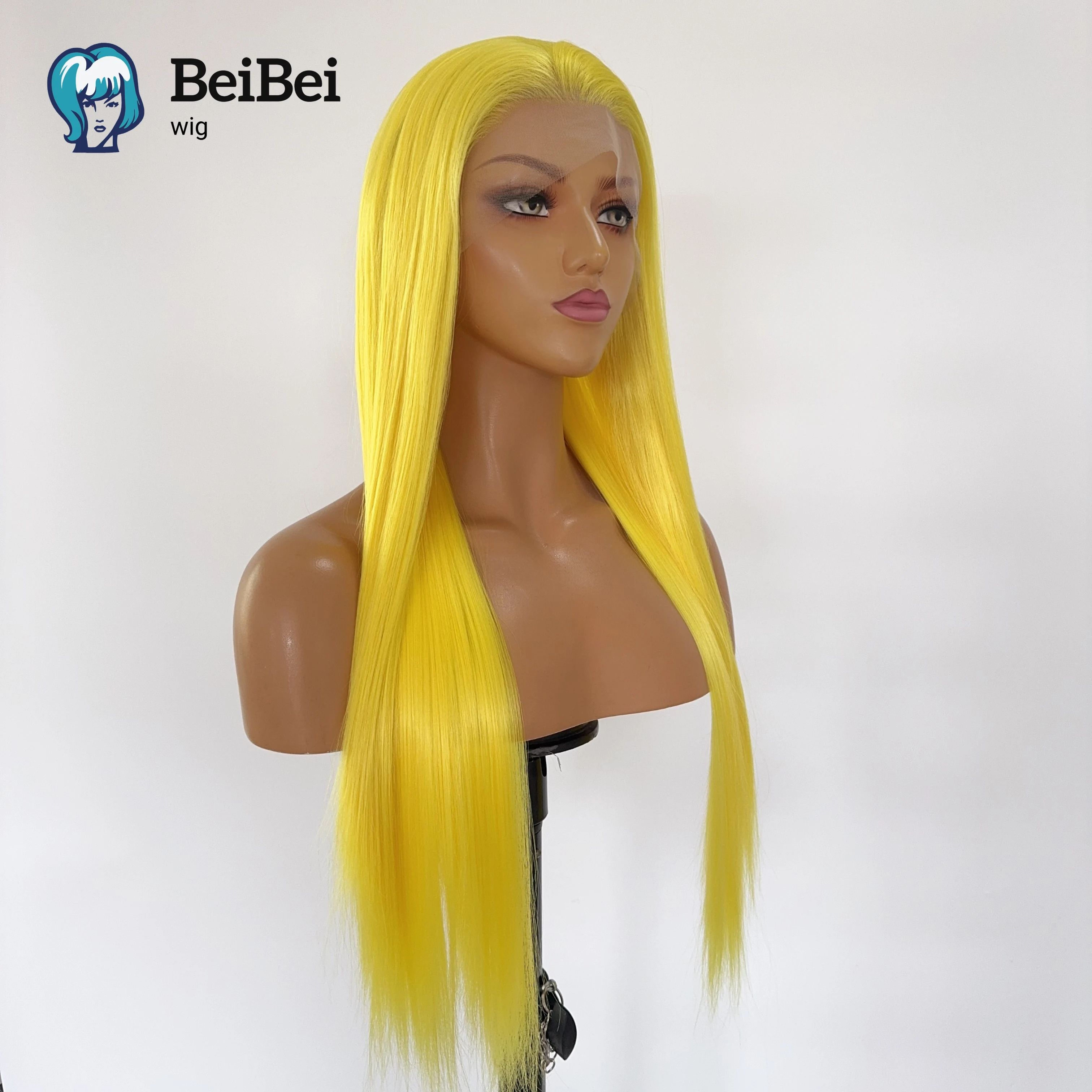 여성용 노란색 레이스 프론트 가발 26인치 레몬 옐로우 롱 스트레이트 13*4 자연스러운 고품질 합성 코스프레 가발