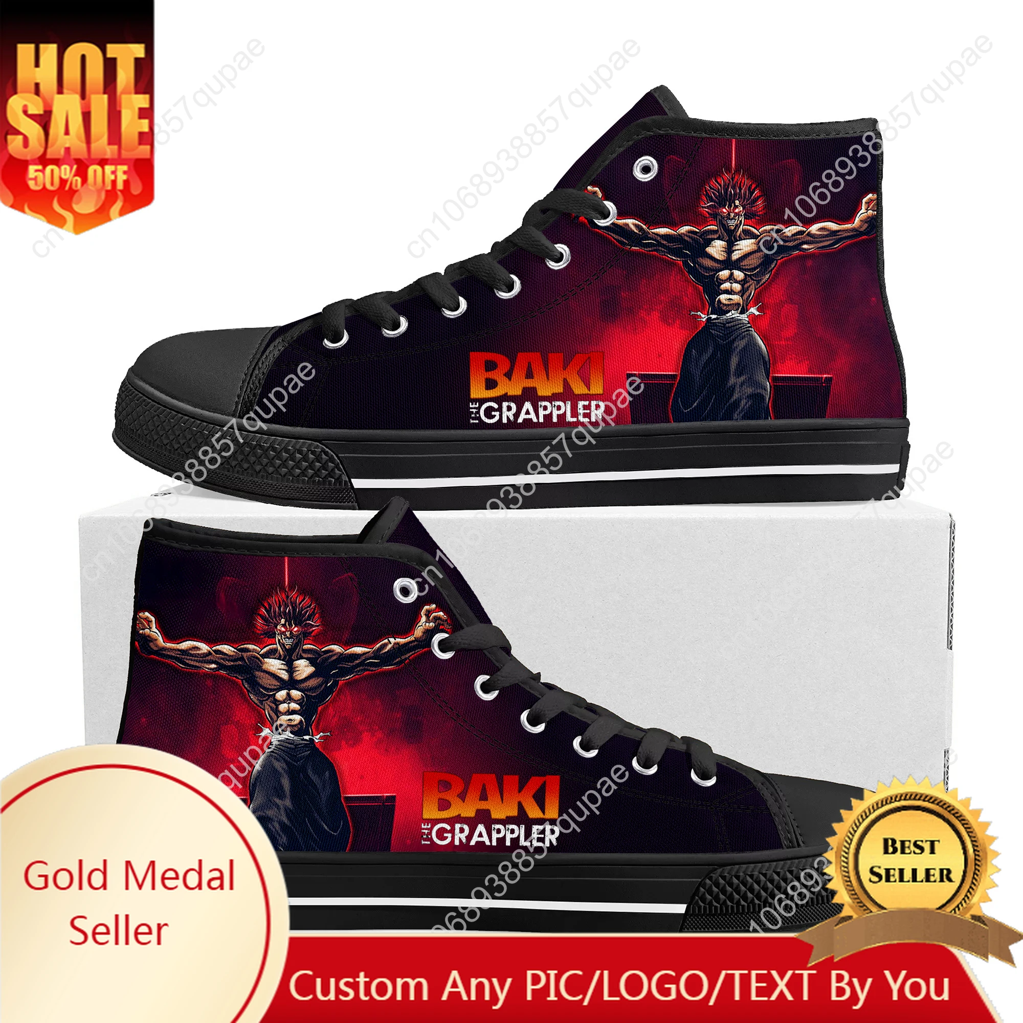 Baki The Grappler Hanma Baki High Top Hochwertiger Sneaker Teenager Canvas Sneaker Lässiger maßgeschneiderter Schuh Anpassen des DIY-Schuhs