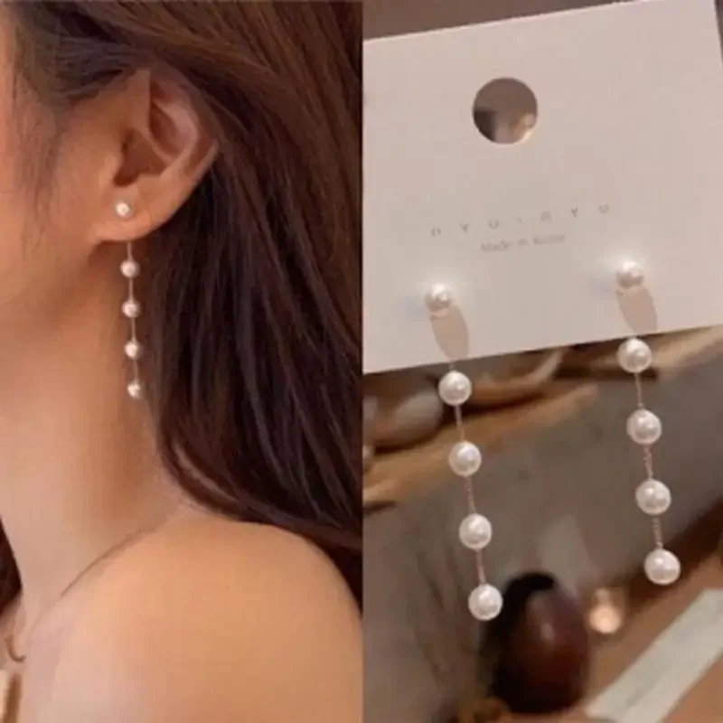 

Silver Needle Korean Fashion Long Pearl Tassel Earrings For Women Jewelry 2026 Trending New Women's Pearl Drop Earrings Gift