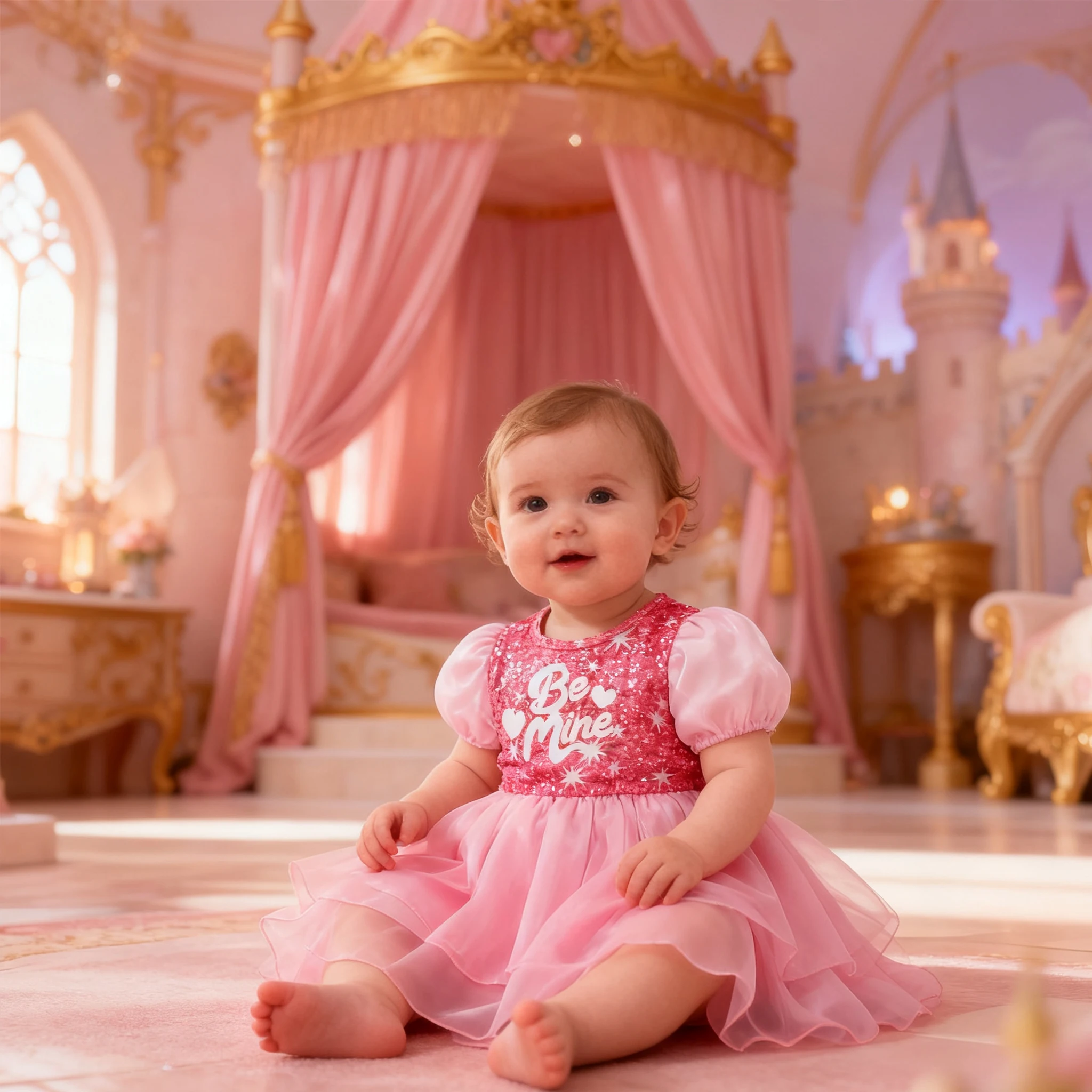 

2 4 6 8 12 18 monthes Baby Princess Dress Summer New fashion Mesh Girls' pink Dress Bow Printed Girl Baby Sleeveless Strap Dress