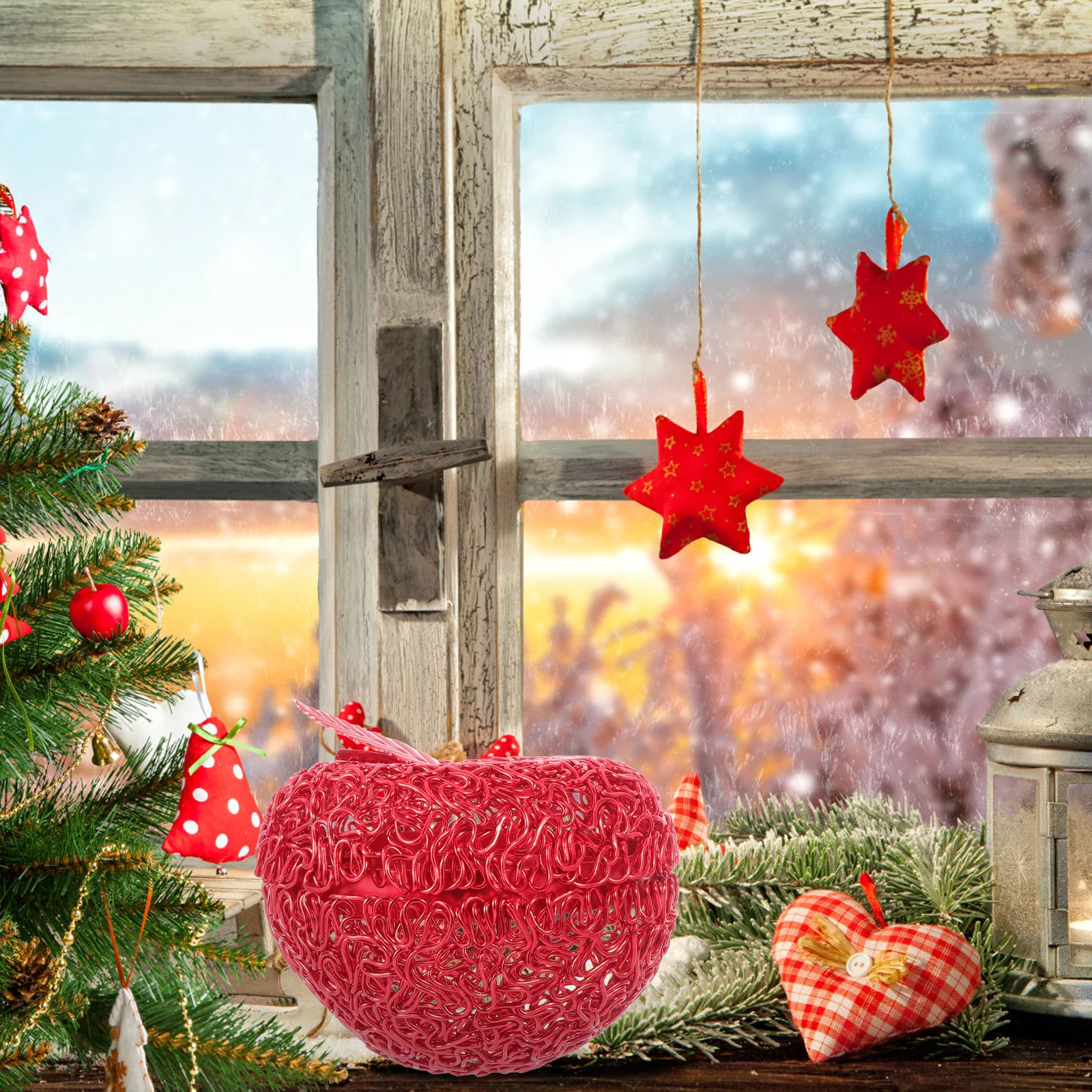 

1pc Aluminum Wire Apple Storage Box Hollowed Out Jar For Candy Cookies Dried Fruits Desktop Organizer Xmas Adorn Decorative