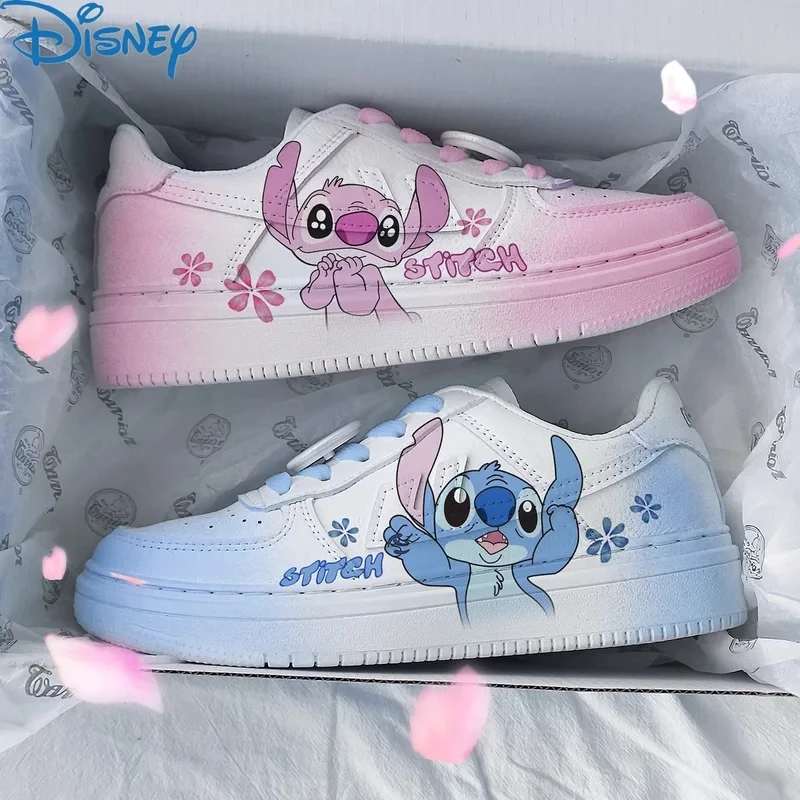 Hot Disney Stitch Angel Cartoon Sneaker Y2k Cute Student scarpe per il tempo libero donna estate traspirante Versatile coppie scarpe da tavola