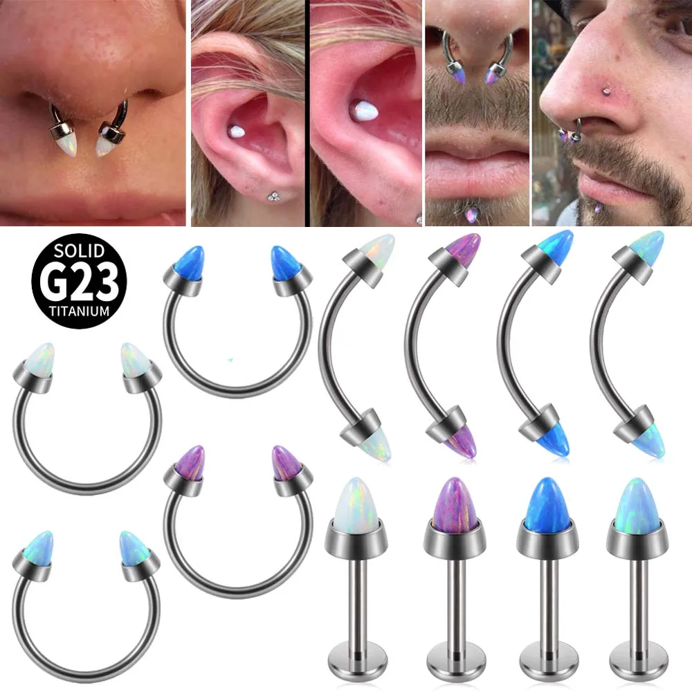 Pendiente de ópalo de hélice para cartílago, joyería para Piercing de labio y CEJA, Ópalo, 16g, 1 unidad